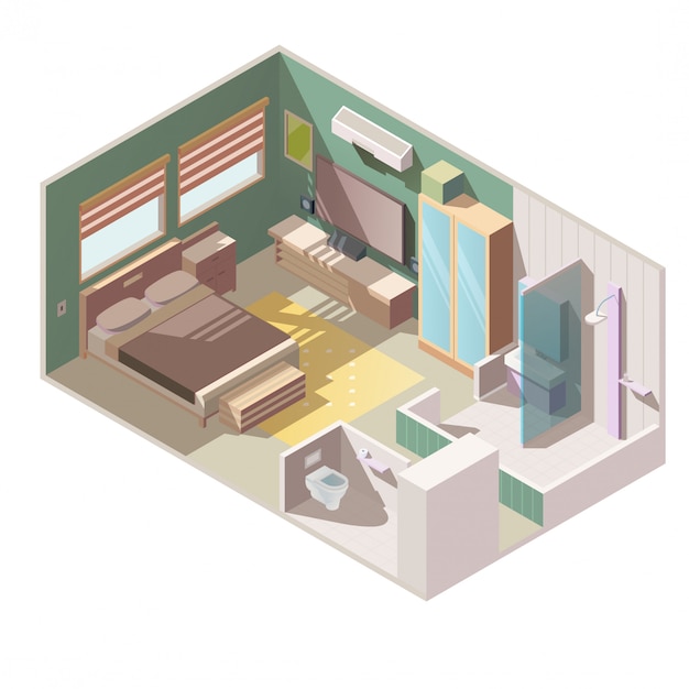 Single room apartment interior isometric vector