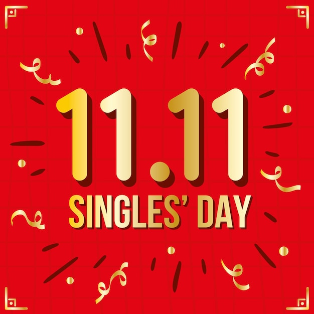 Free vector singles' day red and golden design