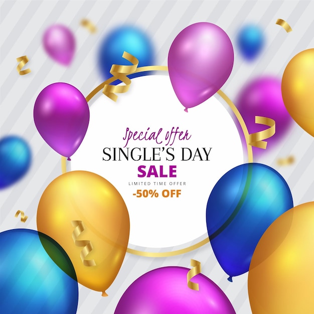 Singles day wallpaper with colorful realistic balloons