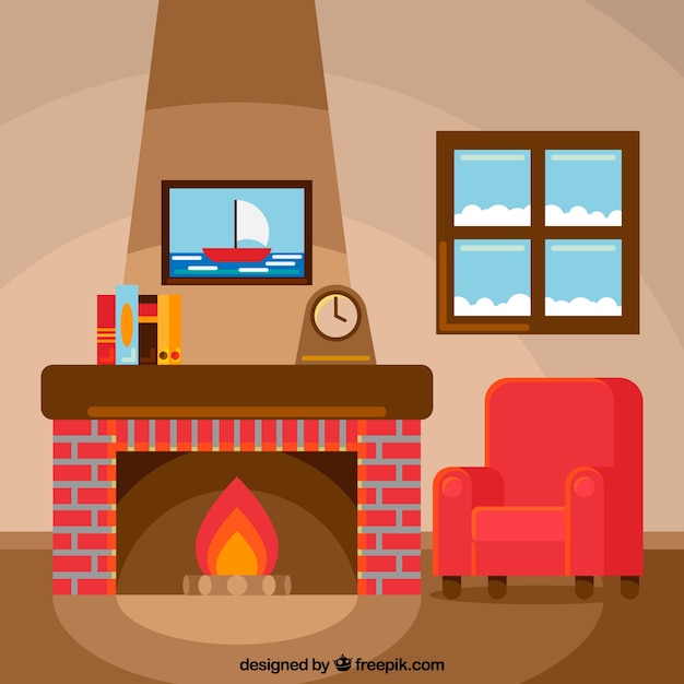 Free vector sitting by the fireplace on a winter day