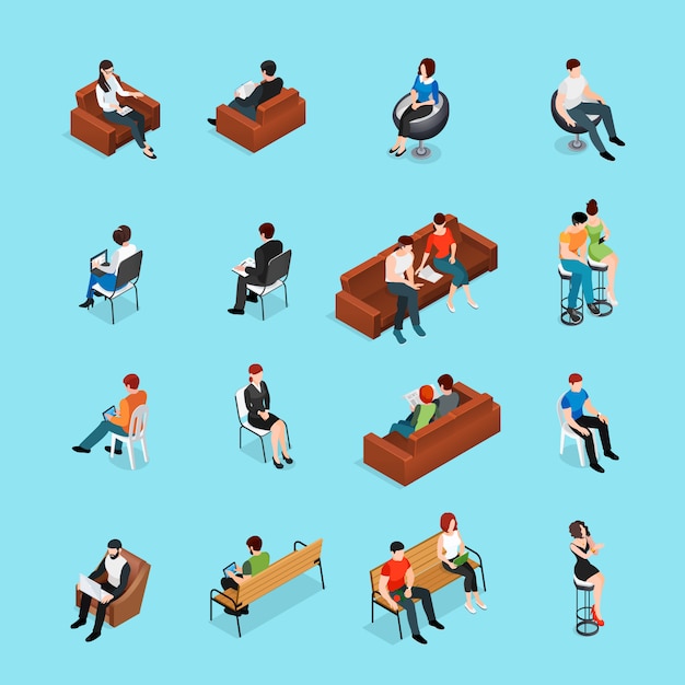 Free vector sitting people characters set