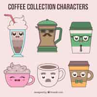 Free vector six animated coffees