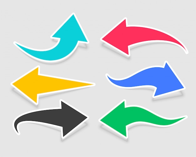 Бесплатное векторное изображение Шесть наклеек со стрелками разных цветов