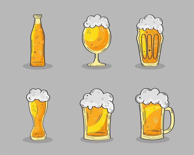 Free vector six beers drinks set icons