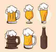 Free vector six beers drinks set icons