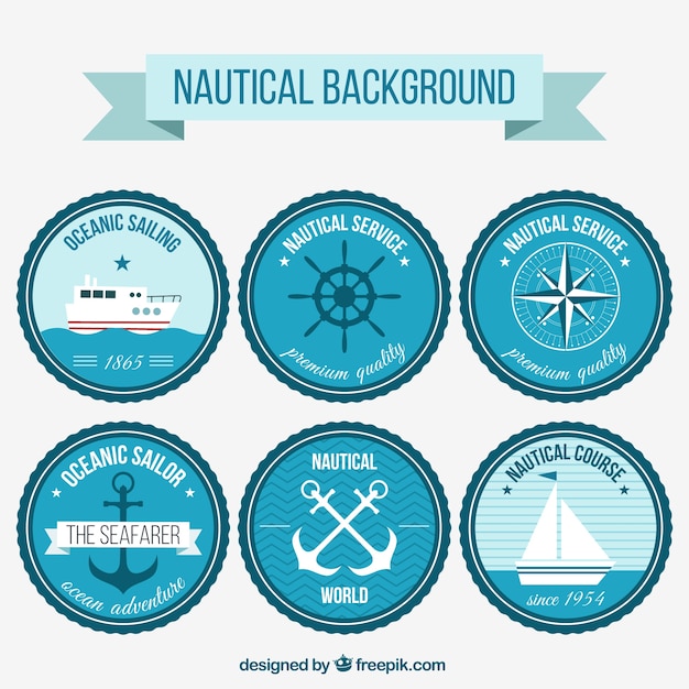 Free vector six blue nautical stamps