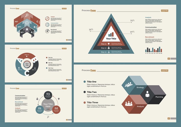 Free Vector six business charts slide templates set