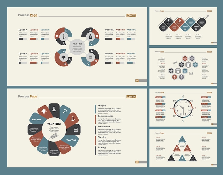 Free Vector six business slide templates set
