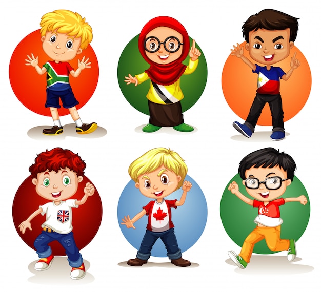 Free vector six children from different countries