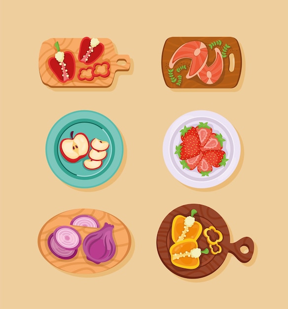 Free vector six chop food set icons