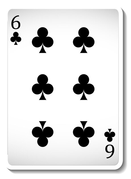 Six of Clubs Playing Card Isolated