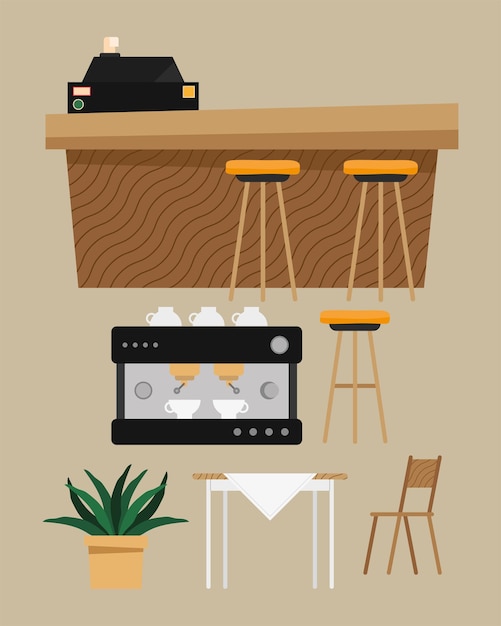 Six coffee shop set icons