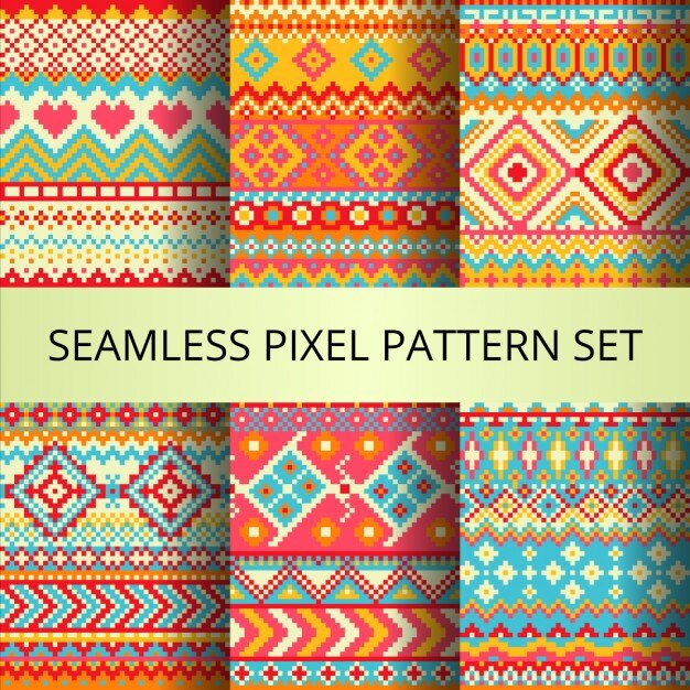 Free Vector six colorful pixel patterns