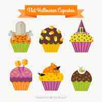 Free vector six cupcakes for halloween