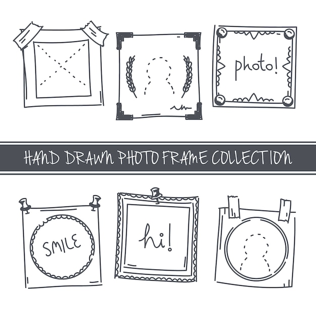 Free vector six cute photo frames hand drawn