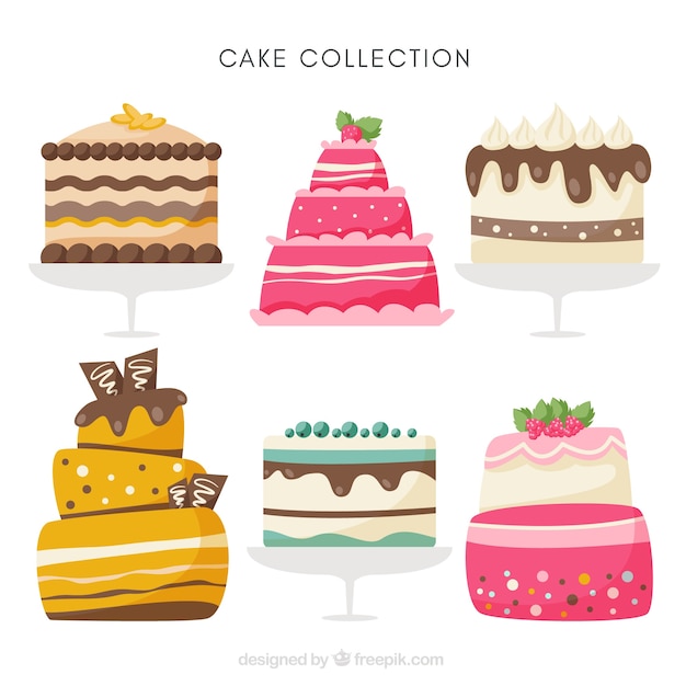 Free vector six different birthday cakes