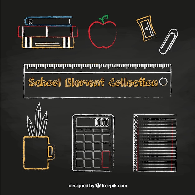 Free vector six different school elements in chalk style