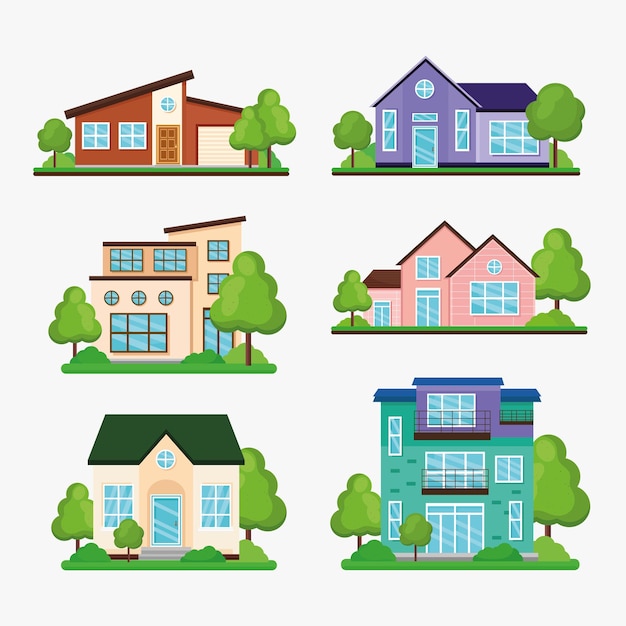 Free vector six dream houses icons