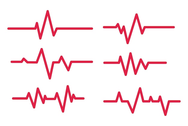 6 Ecg 하트비트 라인 레드 컬렉션