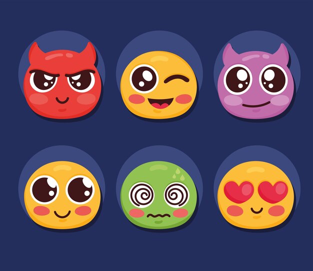 six emoticons characters set icons