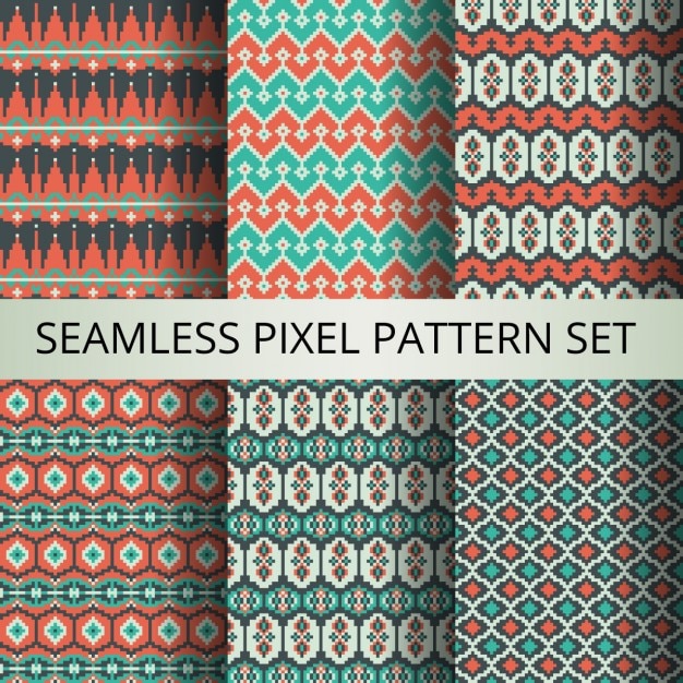 Six ethnic patterns made with pixels