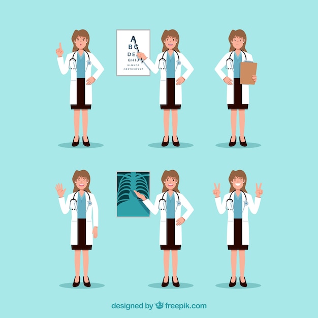 Free vector six female doctor characters