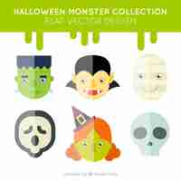 Free vector six flat characters of halloween