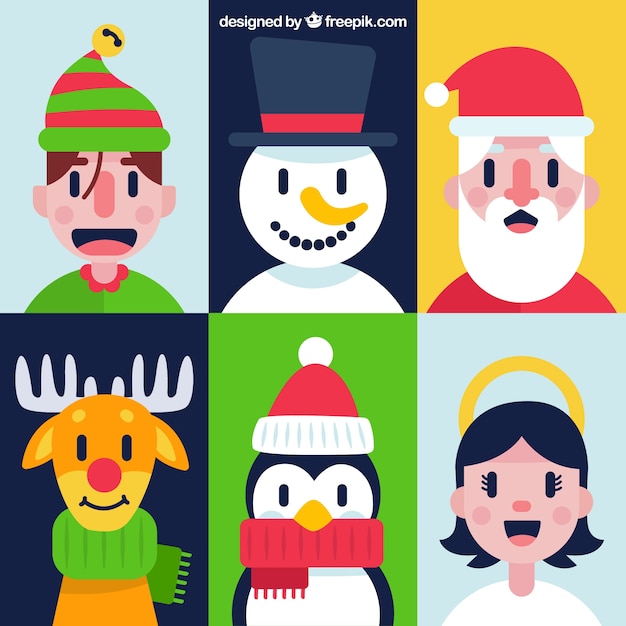 Six flat christmas characters