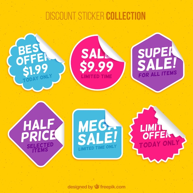 Free vector six flat discount stickers