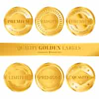 Free vector six golden stickers of high quality products