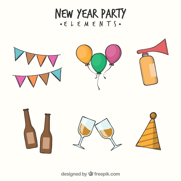 Free vector six hand drawn new year elements