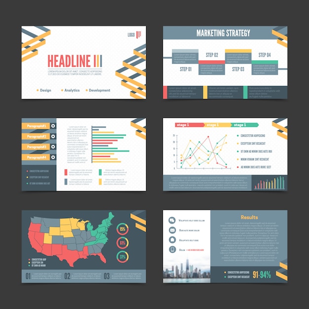 Free vector six horizontal presentation templates banner set