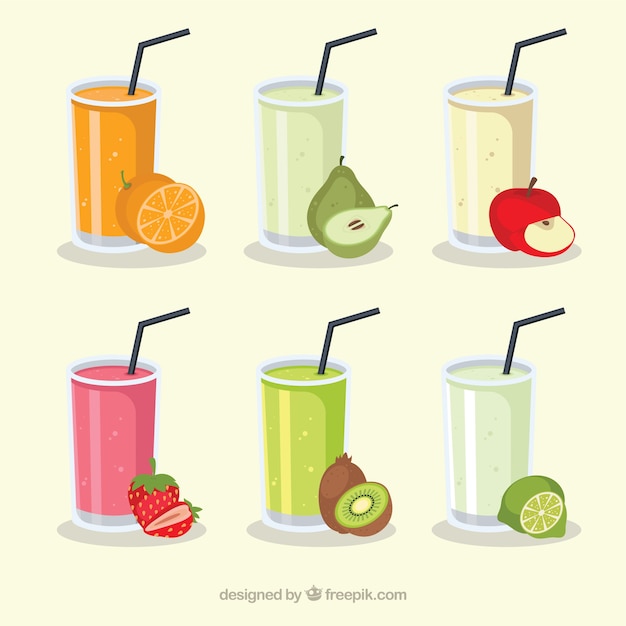 Free vector six juicy fruit juices