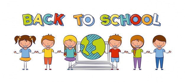 six kids back to school with the world illustration