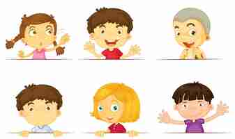 Free vector six kids with happy face