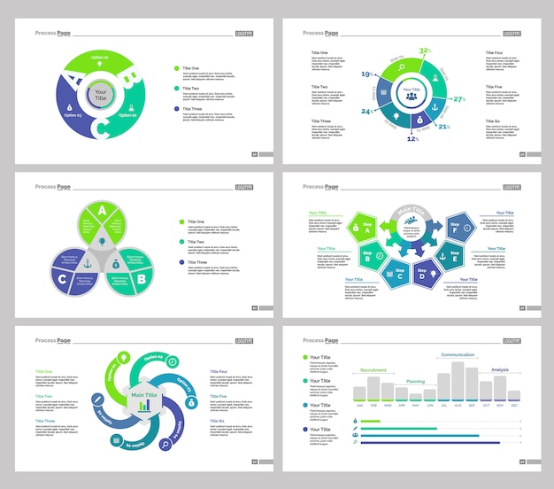 Six management slide templates set