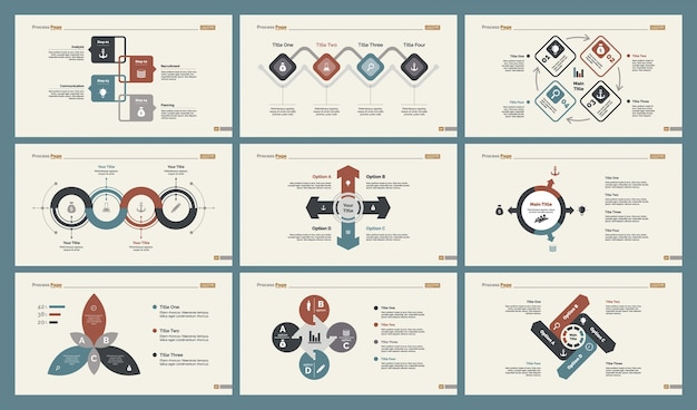 Free vector six marketing charts slide templates set