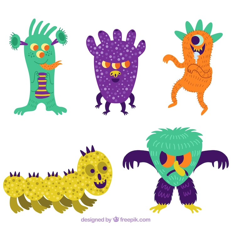 Free Vector six monster character designs
