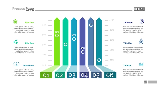 Six options bar chart template for presentation.