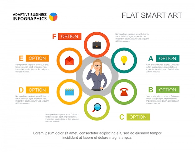 Free Vector | Six options plan process chart template for presentation.