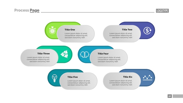 Six options solution process chart template. Business data. 