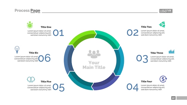 Six phases cycle diagram slide template. Business data. Graph, chart