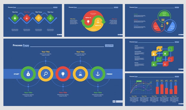 Free vector six planning diagrams slide templates set