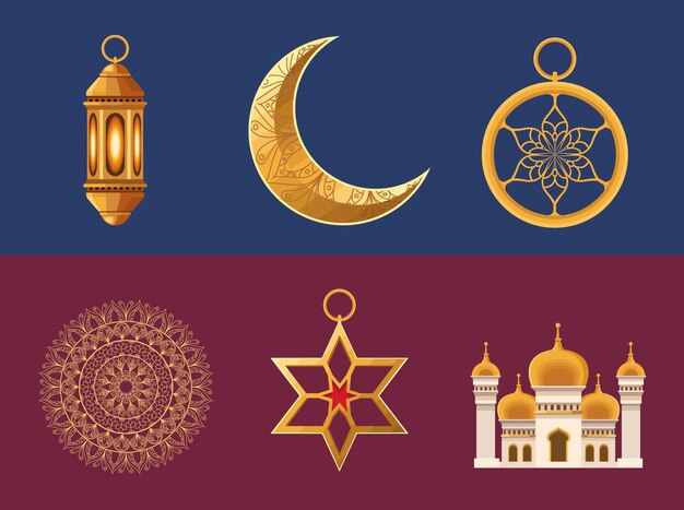 Free Vector six ramadan kareem icons