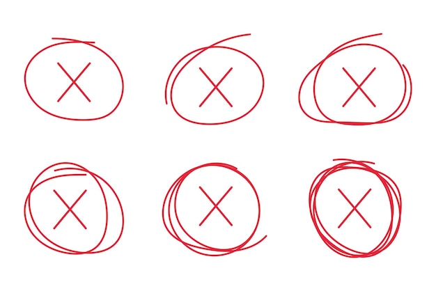 Six red scribble circle crosses