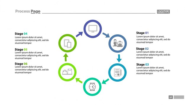 6 단계 사이클 프로세스 차트 템플릿