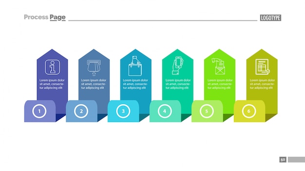 6 단계 프로세스 차트 슬라이드 템플릿