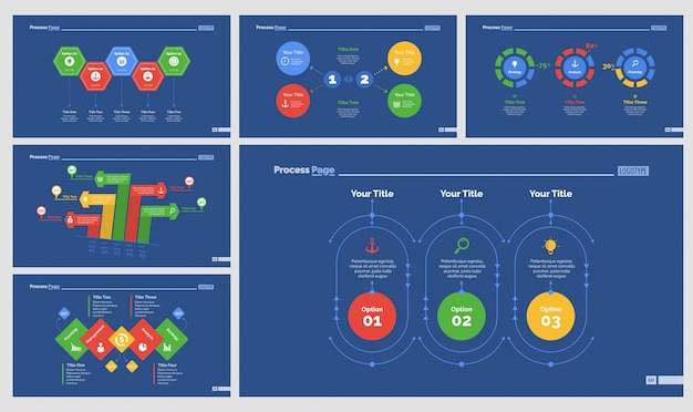 Free vector six strategy diagrams slide templates set