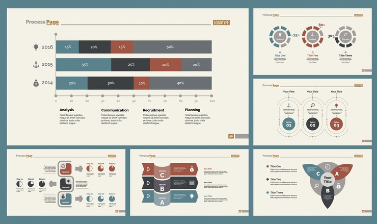 Free Vector six strategy slide templates set