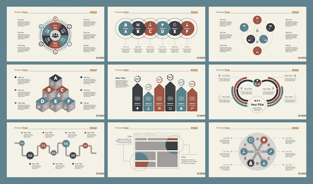 Free vector six teamwork charts slide templates set